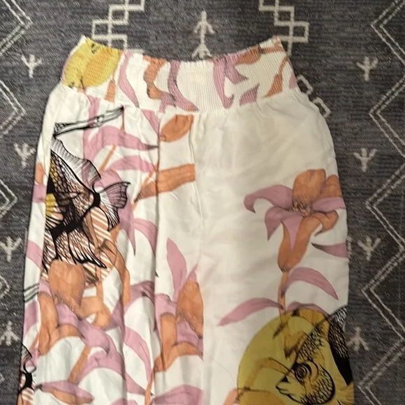 Anthropologie Pia Binazzi Graphic Floral Marine Life Wide Leg Palazzo Pants - Picture 9 of 10